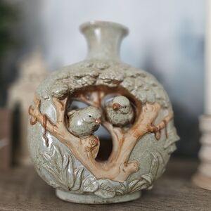 Vintage Handmade Ceramic Stoneware Tealight Vase